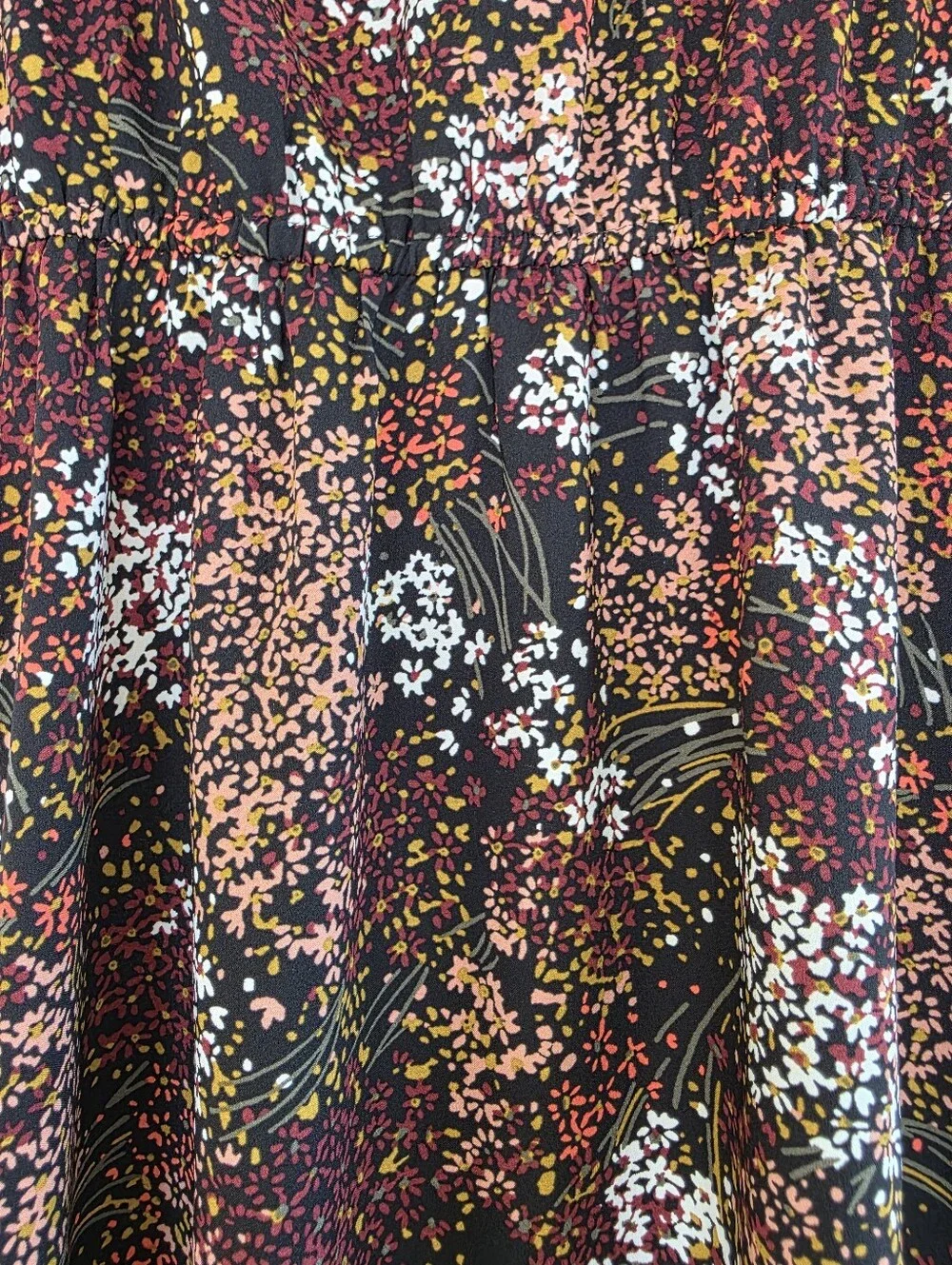 LOFT Women's Black Floral V-Neck Midi Dress